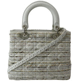 Christian Dior Medium Lady Dior Tweed Leather Shoulder Bag White
