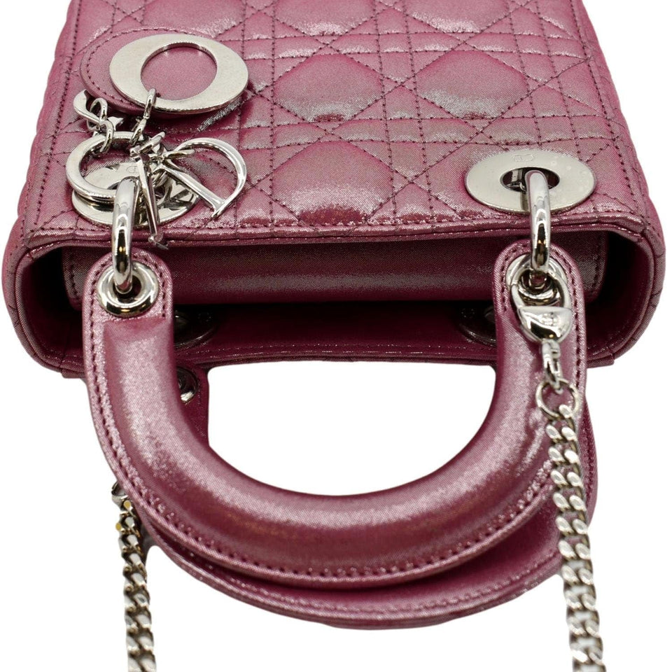 Christian Dior Mini Lady Dior Pearlescent Cannage Lambskin Shoulder Bag Pink