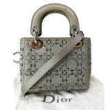 Christian Dior Mini Lady Dior Crystal Embellished Satin Shoulder Bag Gray