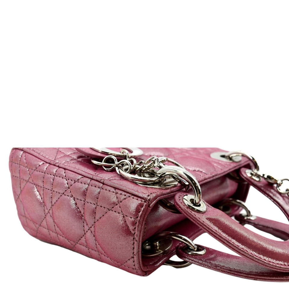 Christian Dior Mini Lady Dior Pearlescent Cannage Lambskin Shoulder Bag Pink