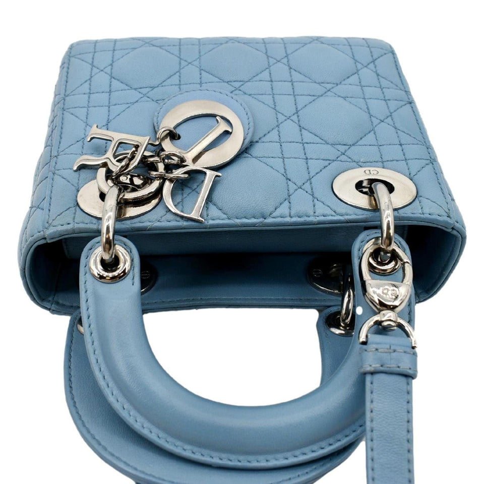 Christian Dior Mini Lady Dior Cannage Lambskin Leather Shoulder Bag Blue