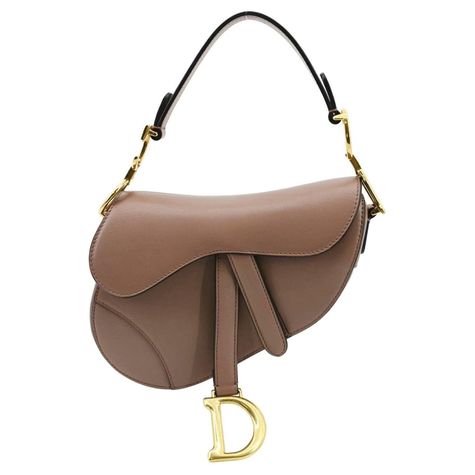 Christian Dior Saddle Calfskin Leather Satchel Bag Rose Taupe