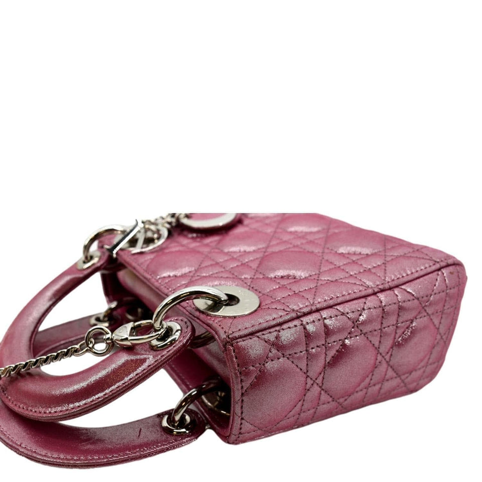 Christian Dior Mini Lady Dior Pearlescent Cannage Lambskin Shoulder Bag Pink
