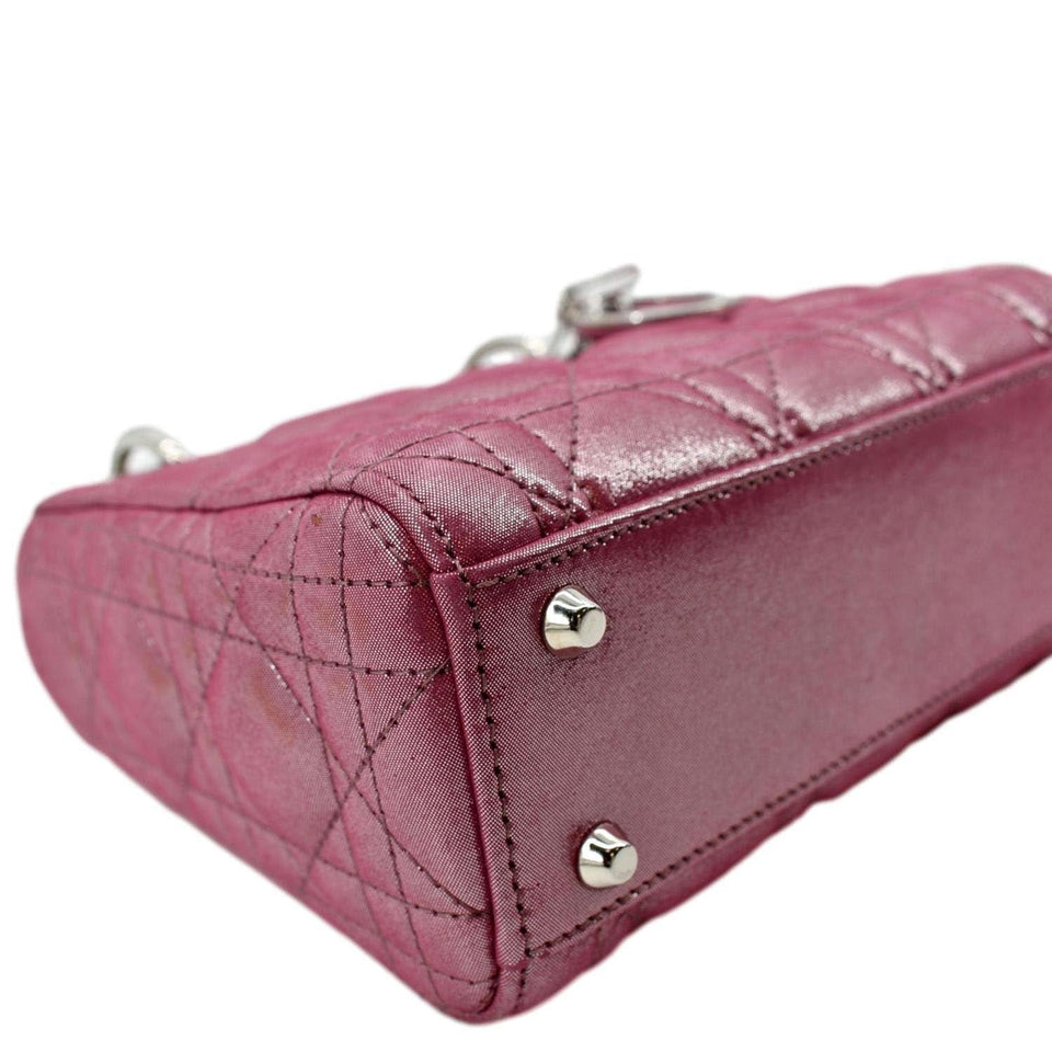 Christian Dior Mini Lady Dior Pearlescent Cannage Lambskin Shoulder Bag Pink