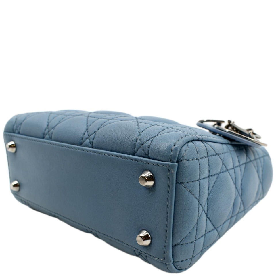 Christian Dior Mini Lady Dior Cannage Lambskin Leather Shoulder Bag Blue