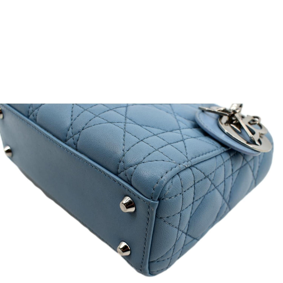 Christian Dior Mini Lady Dior Cannage Lambskin Leather Shoulder Bag Blue