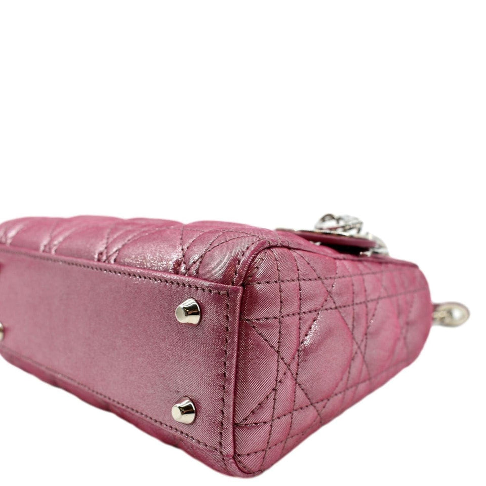 Christian Dior Mini Lady Dior Pearlescent Cannage Lambskin Shoulder Bag Pink