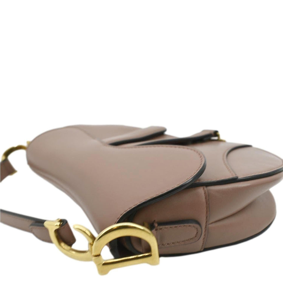 Christian Dior Saddle Calfskin Leather Satchel Bag Rose Taupe