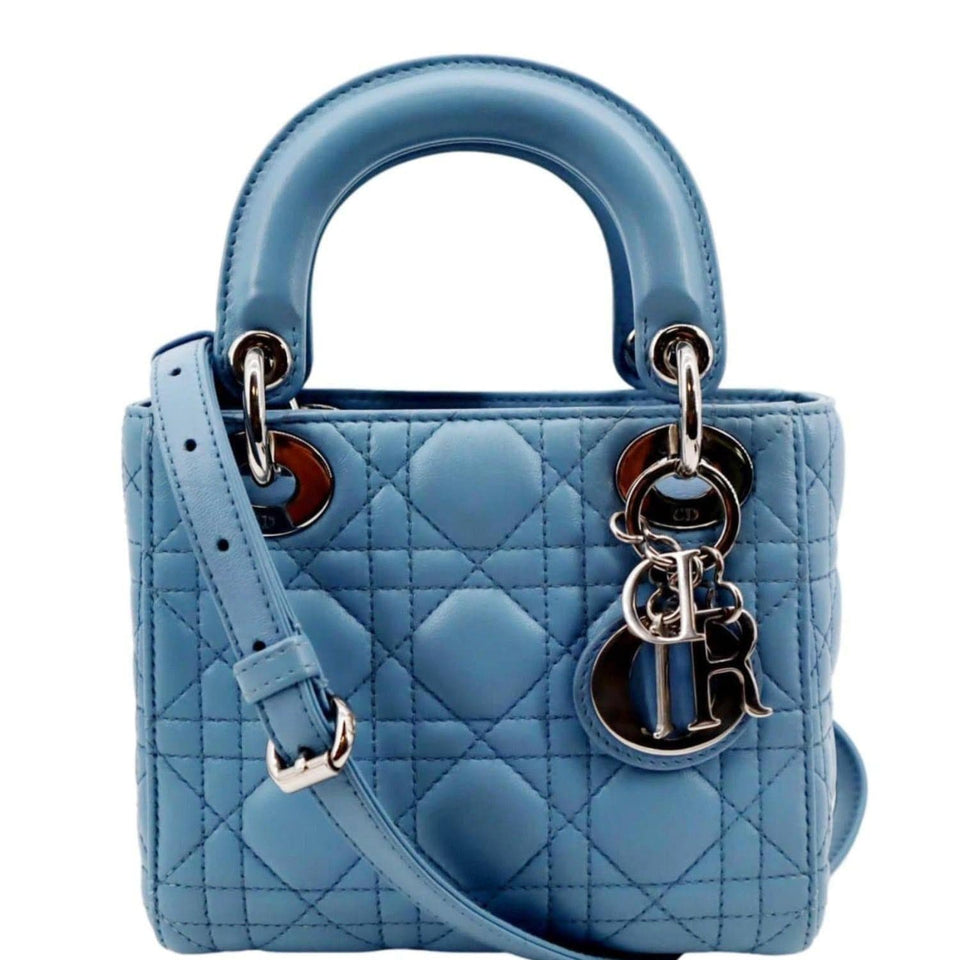 Christian Dior Mini Lady Dior Cannage Lambskin Leather Shoulder Bag Blue