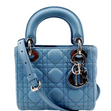 Christian Dior Mini Lady Dior Cannage Lambskin Leather Shoulder Bag Blue