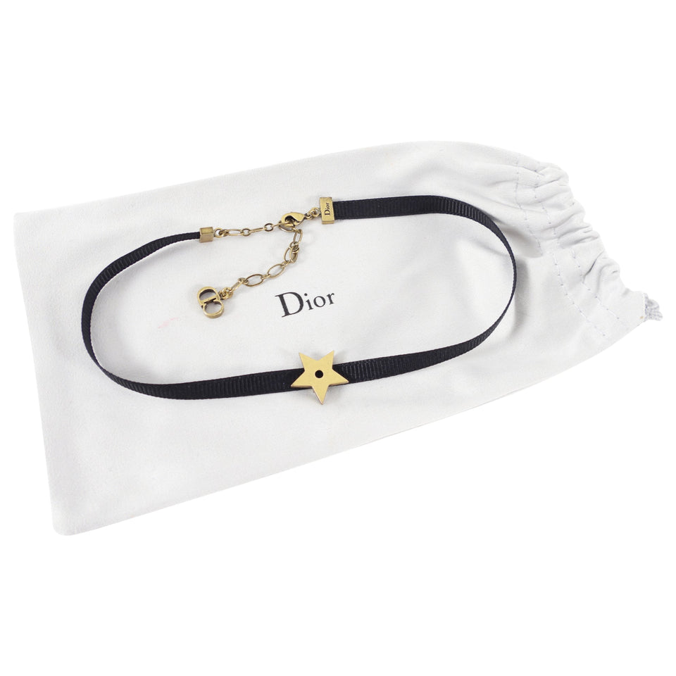 Dior Thin Black Ribbon Star Choker Necklace