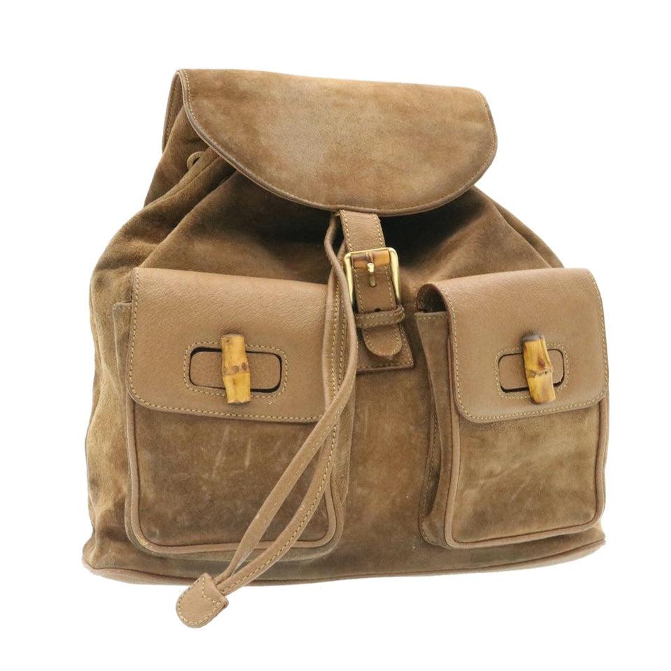Gucci Bamboo Backpack Suede Brown ds086