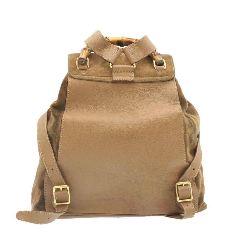 Gucci Bamboo Backpack Suede Brown ds086