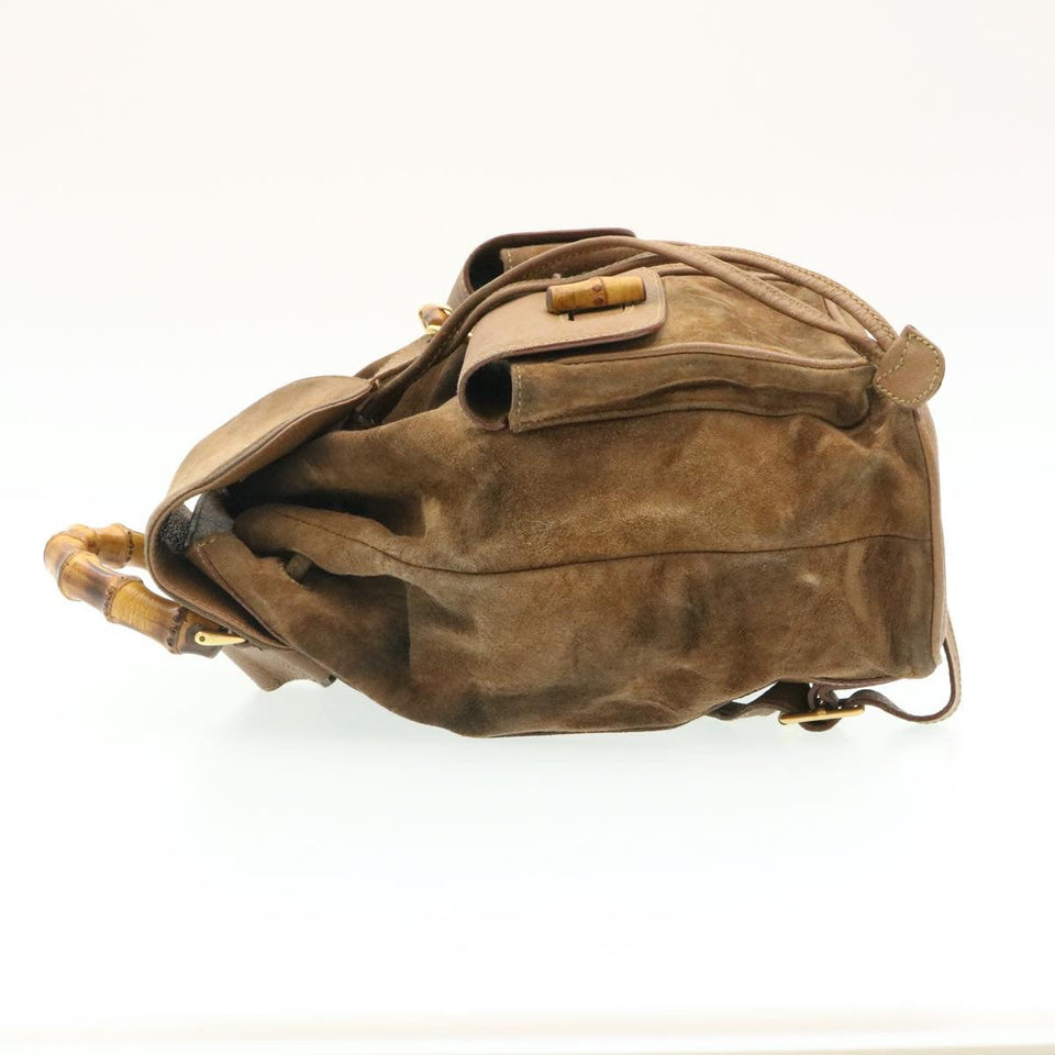 Gucci Bamboo Backpack Suede Brown ds086