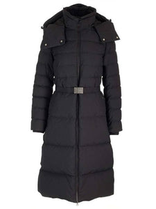 Luxury Burberry Logo Buckle Belt Long Hooded Padding Black