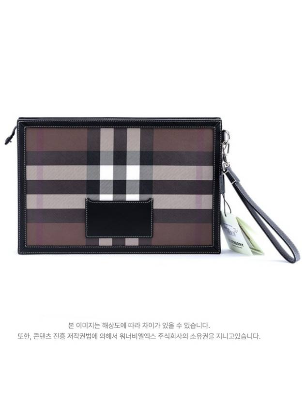 Luxury Burberry Check Leather Zipper Clutch Bag Brown