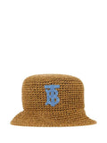 Luxury Burberry Monogram Motif Raffia Effect Bucket Hat Beige
