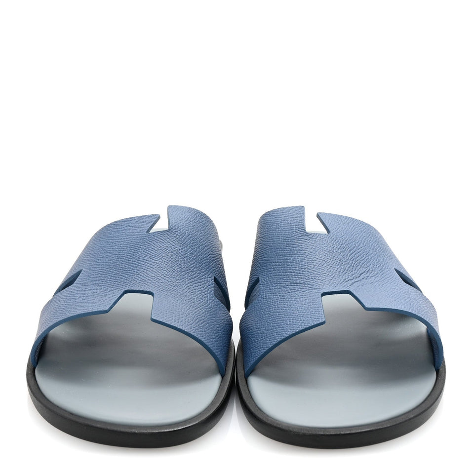 Hermes Epsom Mens Izmir Sandals 46 Bleu Bleuet Gris