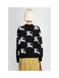 Luxury Burberry Cotton EKD Intarsia Knit Cardigan Black White
