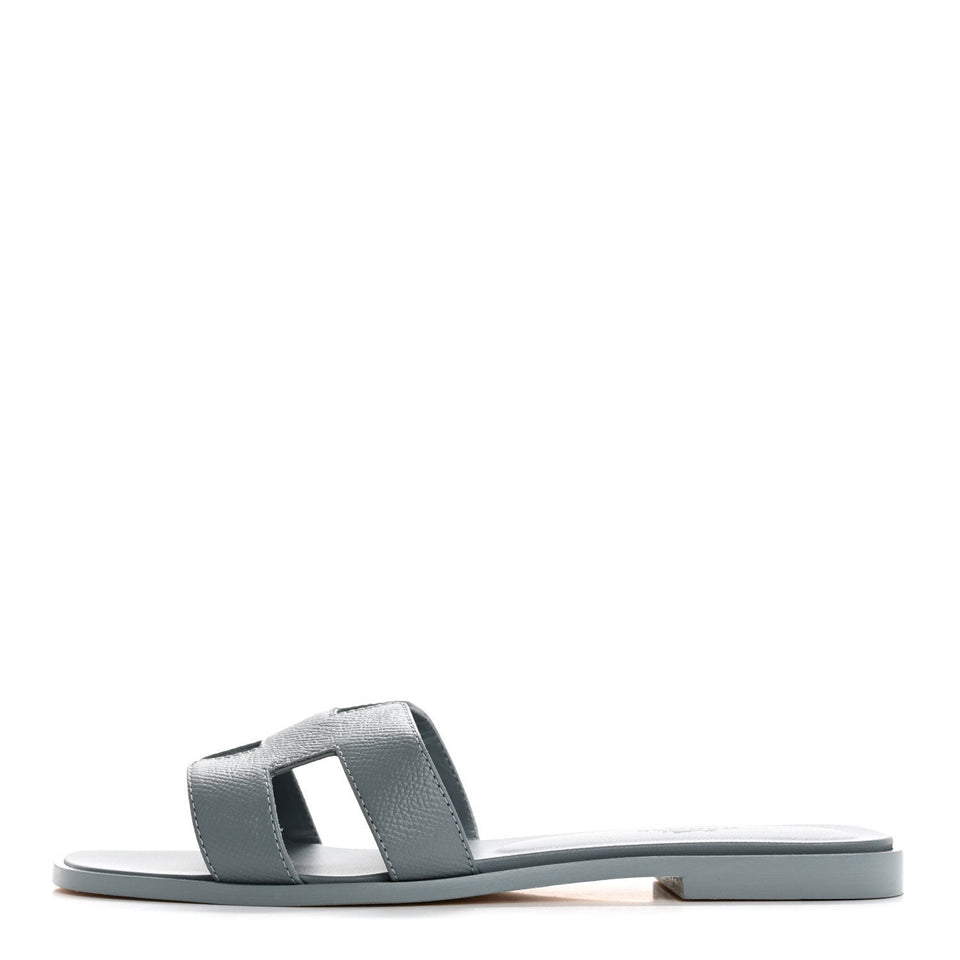 Hermes Epsom Oran Sandals 37.5 Gris Antarctique