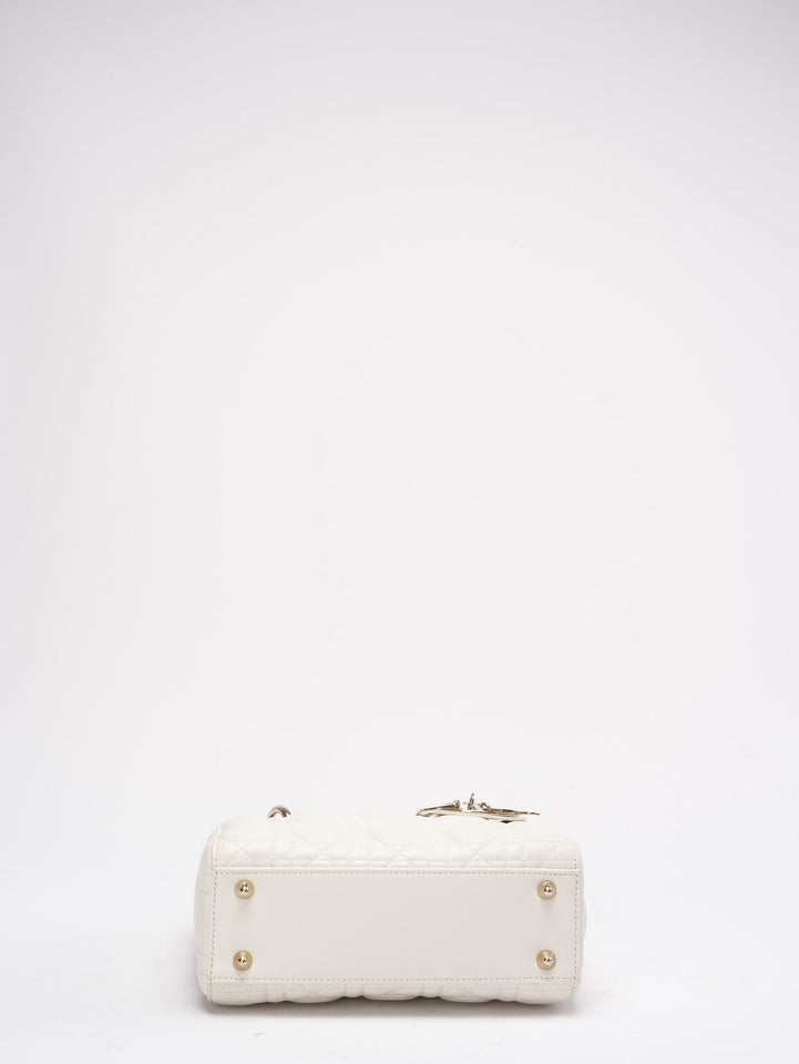 Christian Dior White Small Lady Dior Bag in Cannage Lambskin 2017