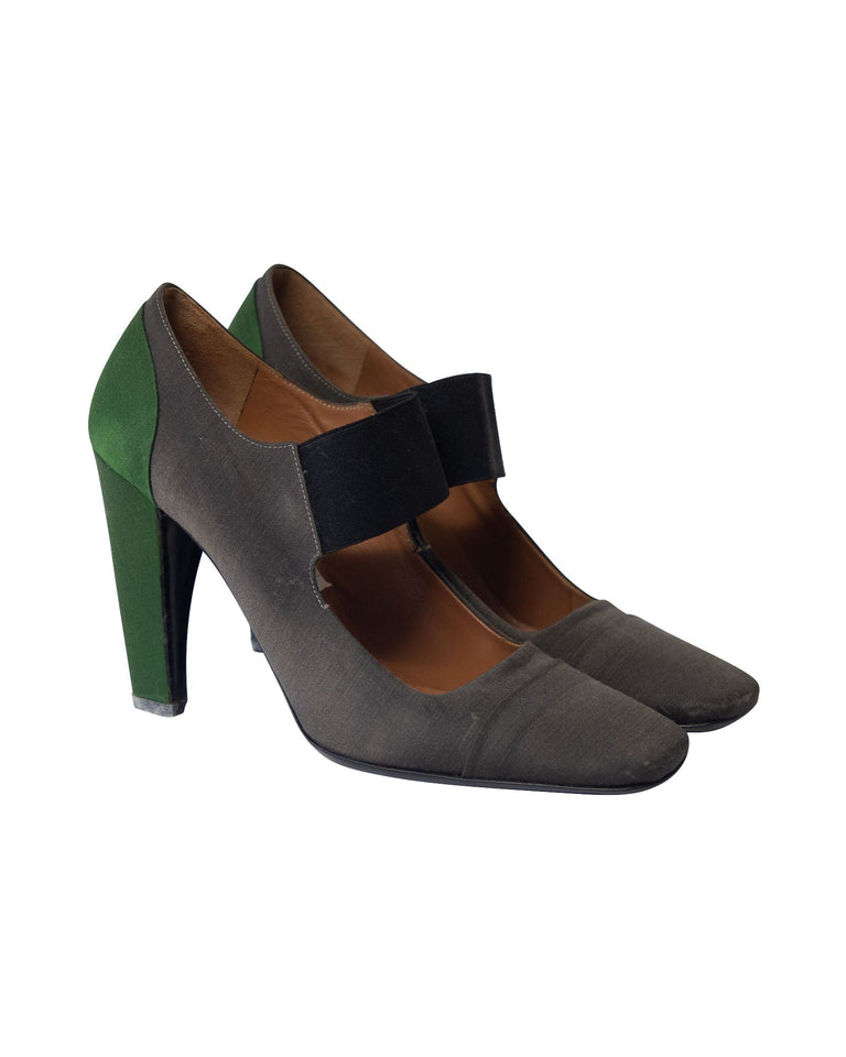 Women's Prada Scholar Pumps in Dark Grey Satin