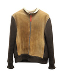 Prada Shearling Trim Bomber Jacket in Brown Suede