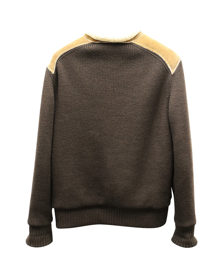 Prada Shearling Trim Bomber Jacket in Brown Suede