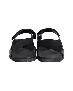 Prada Logo Strap Crisscross Sandals in Black Leather