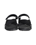 Prada Logo Strap Crisscross Sandals in Black Leather