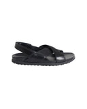 Prada Logo Strap Crisscross Sandals in Black Leather