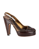 Prada Peep Toe Sequinned Slingback Pumps in Brown Leather