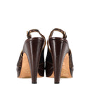 Prada Peep Toe Sequinned Slingback Pumps in Brown Leather