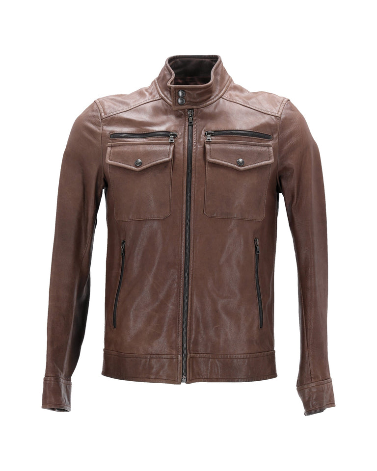 Prada Zipped Jacket in Brown Leather