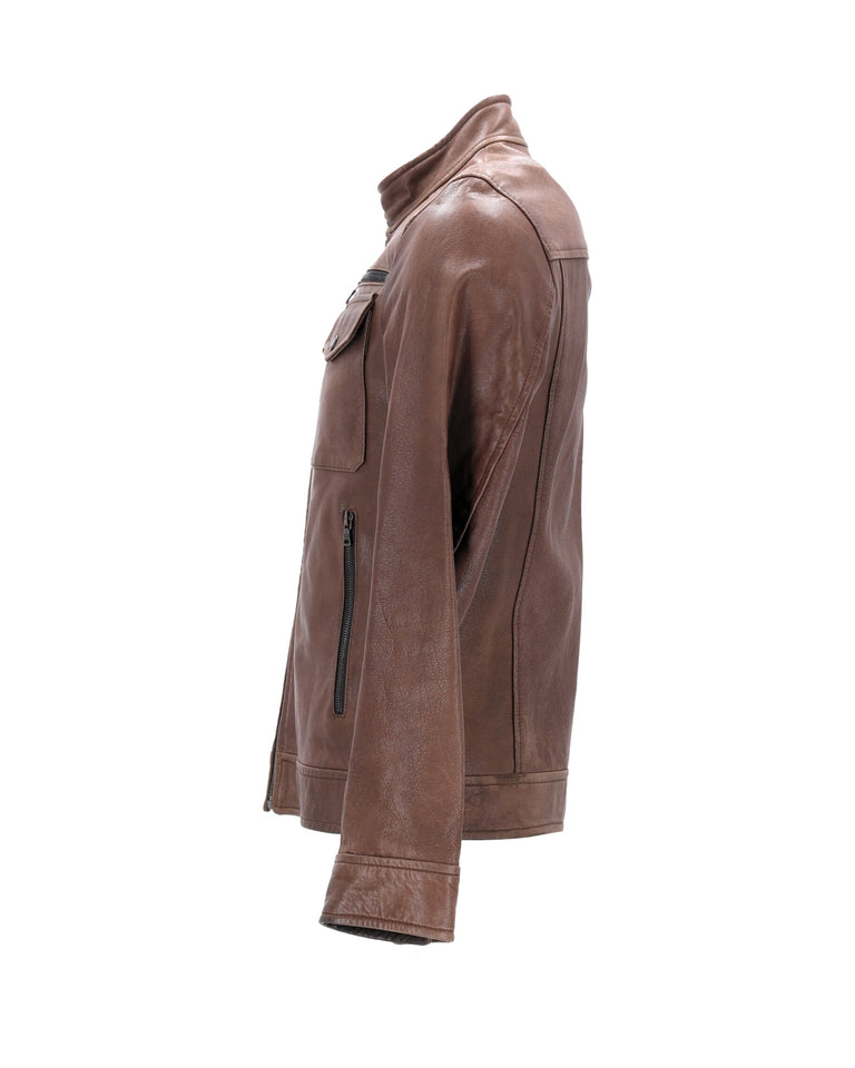Prada Zipped Jacket in Brown Leather
