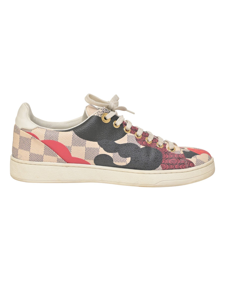 Women's Louis Vuitton Overcloud Lace Up Sneakers in Multicolor Damier Azur Canvas And Leather Trim