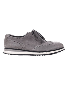 Men's Prada Wingtip Detail Derby Sneakers in Grey Suede
