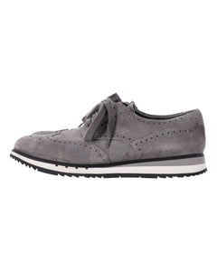 Men's Prada Wingtip Detail Derby Sneakers in Grey Suede