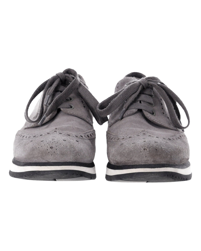Men's Prada Wingtip Detail Derby Sneakers in Grey Suede