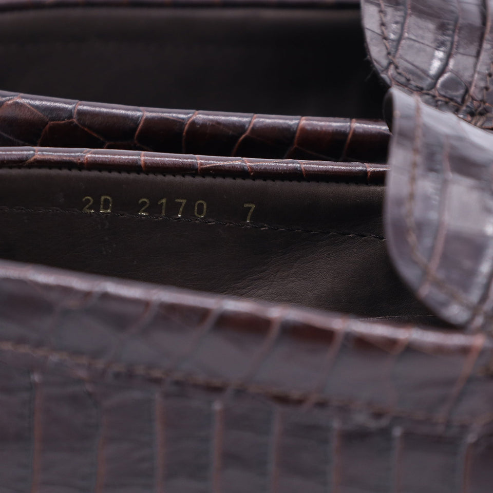 Prada Crocodile Embossed Loafers in Brown Leather
