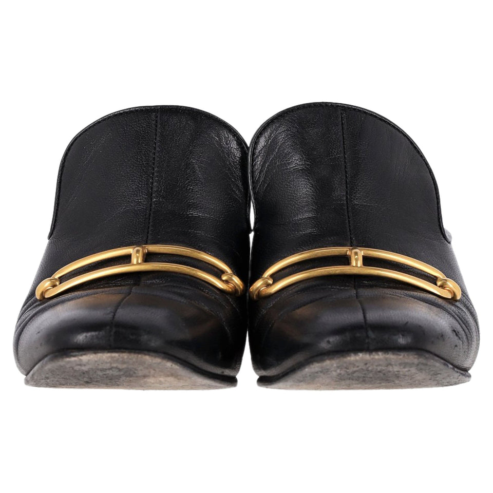 Hermes Diane With Roulis Buckle Mules in Black Goatskin Leather