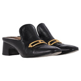 Hermes Diane With Roulis Buckle Mules in Black Goatskin Leather