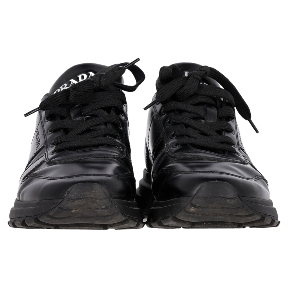 Prada Prax 01 Lace-Up Low-Top Sneakers in Black Calfskin Leather