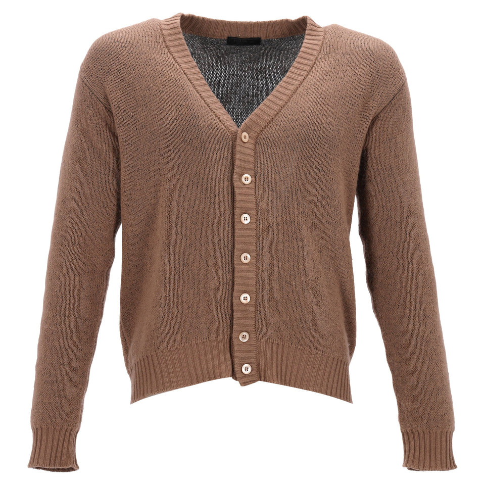 Prada Button-Down V-Neck igan in Brown Cashmere