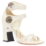 Women's Louis Vuitton Anaconda calf hair silver button braided chunky heel