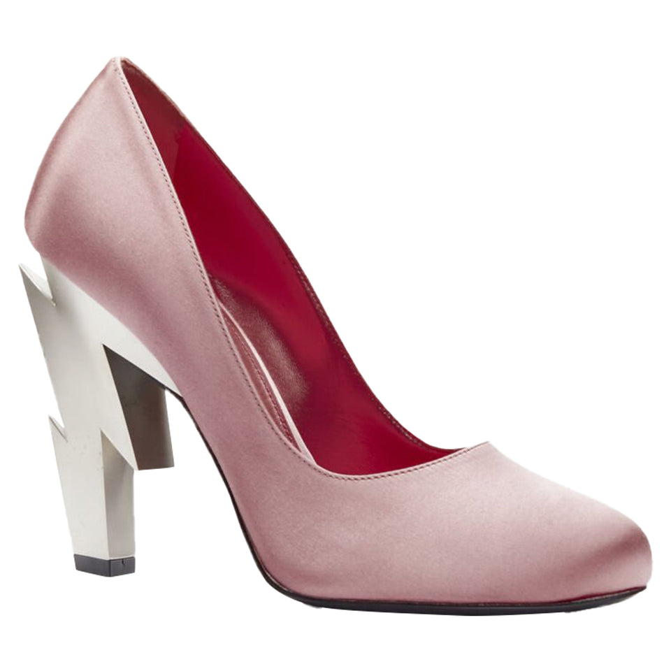 Women's Prada Bolt silk satin silver metal heel pump