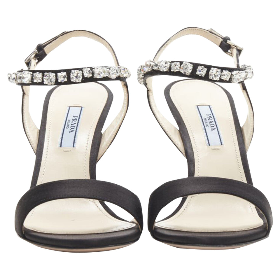 Women's Prada satin crystal embellished strappy high heel sandals