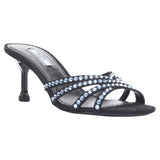 Women's Prada crystal rhinestone strappy open toe mid heel sandal
