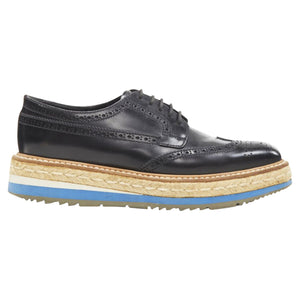 Women's Prada perforated leather jute espadrille platform brogue