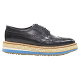 Women's Prada perforated leather jute espadrille platform brogue